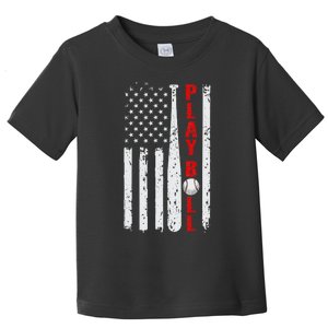 Baseball USA Flag Ball and Bat PLAY BALL Baseball Toddler T-Shirt