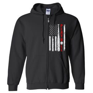 Baseball USA Flag Ball and Bat PLAY BALL Baseball Full Zip Hoodie