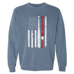 Baseball USA Flag Ball and Bat PLAY BALL Baseball Garment-Dyed Sweatshirt