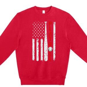 Baseball USA Flag Ball and Bat PLAY BALL Baseball Premium Crewneck Sweatshirt