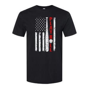 Baseball USA Flag Ball and Bat PLAY BALL Baseball Softstyle CVC T-Shirt