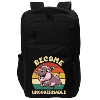 Become Ungovernable Funny Saying Baby Hippopotamus Moo Deng Impact Tech Backpack