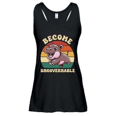 Become Ungovernable Funny Saying Baby Hippopotamus Moo Deng Ladies Essential Flowy Tank
