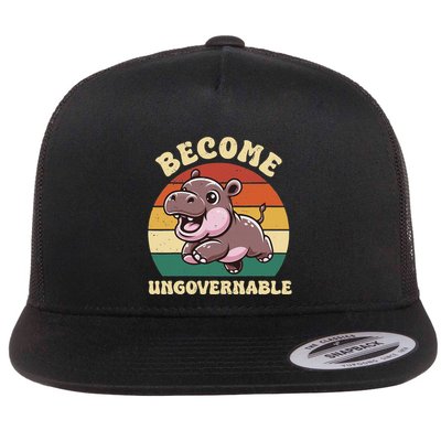 Become Ungovernable Funny Saying Baby Hippopotamus Moo Deng Flatbill Hat