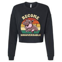 Become Ungovernable Funny Saying Baby Hippopotamus Moo Deng Cropped Pullover Crew