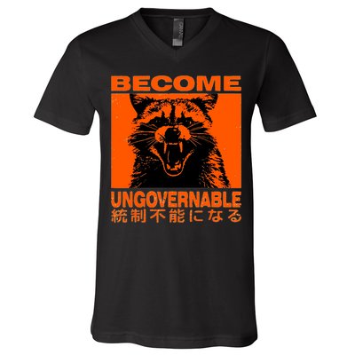 Become Ungovernable Funny Raccoon Japanese Apparel  V-Neck T-Shirt
