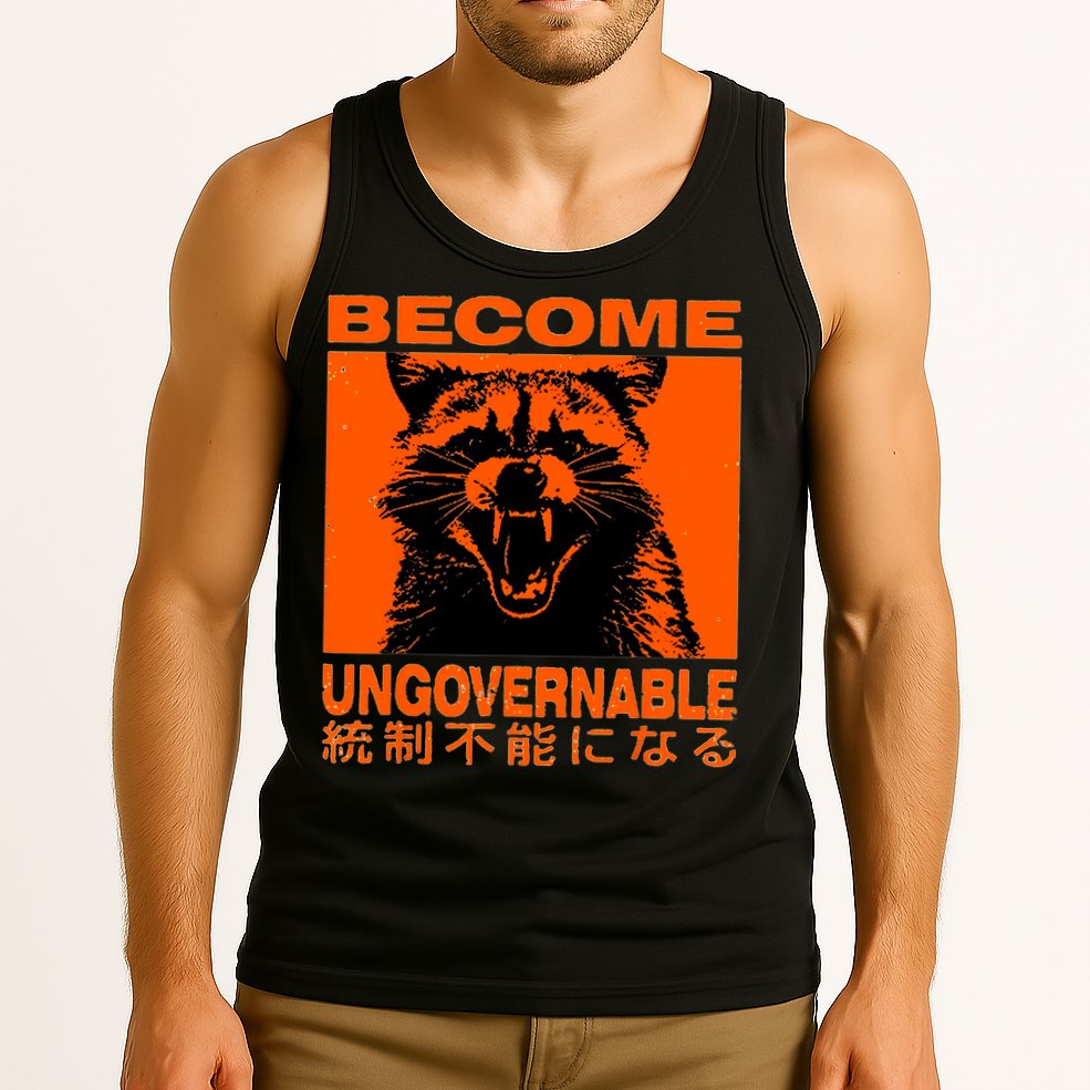 Become Ungovernable Funny Raccoon Japanese Apparel  Tank Top