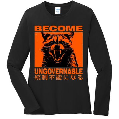 Become Ungovernable Funny Raccoon Japanese Apparel  Ladies Long Sleeve Shirt