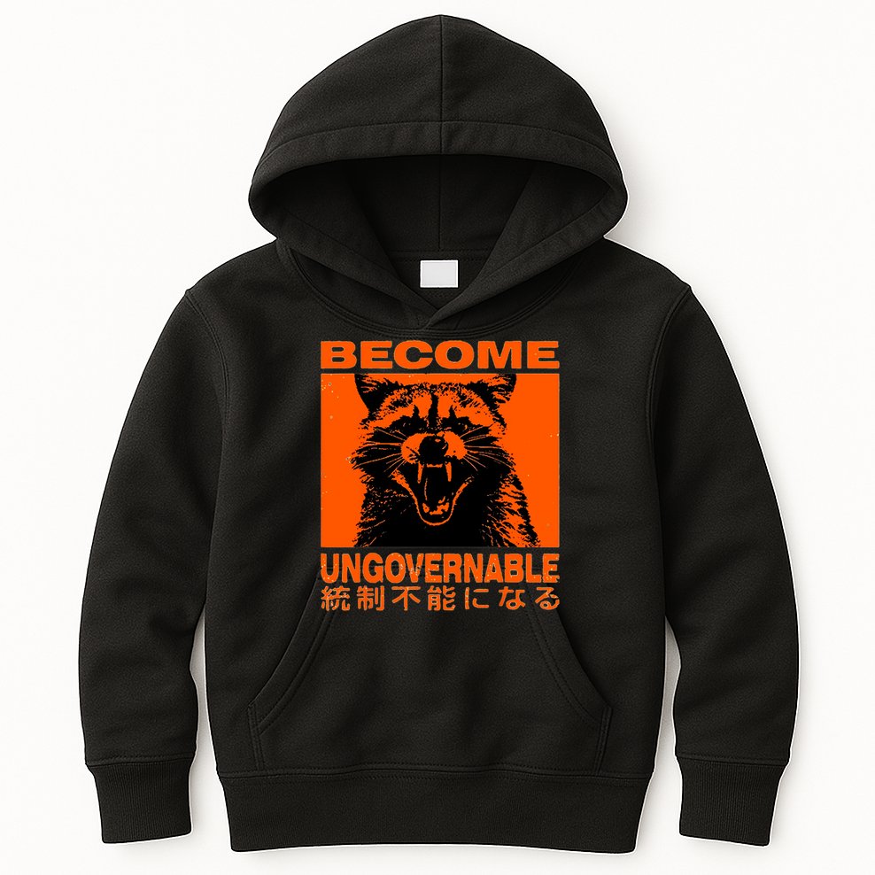 Become Ungovernable Funny Raccoon Japanese Apparel  Kids Hoodie