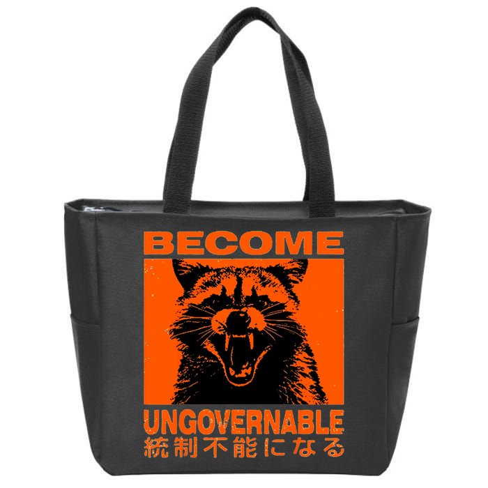 Become Ungovernable Funny Raccoon Japanese Apparel  Zip Tote Bag