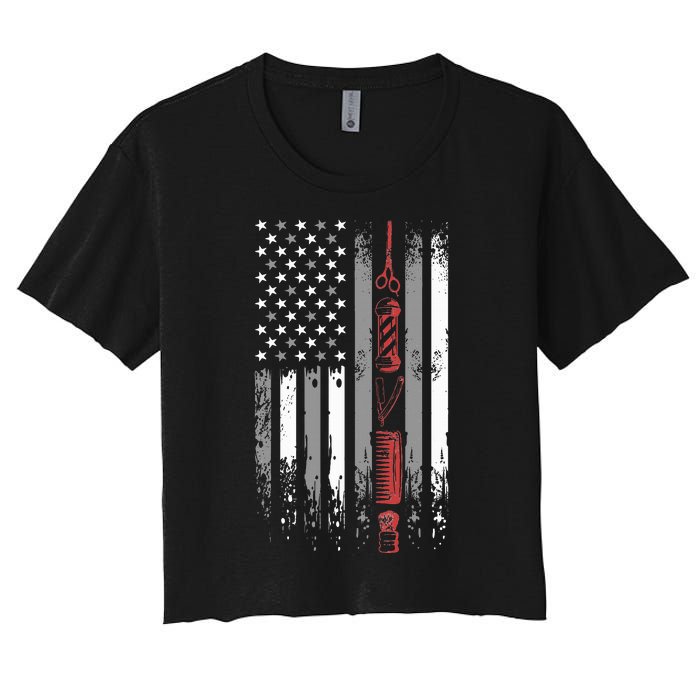 Barber Us Flag Hairdresser Hairstylist Barbershop Barber Women's Crop Top Tee