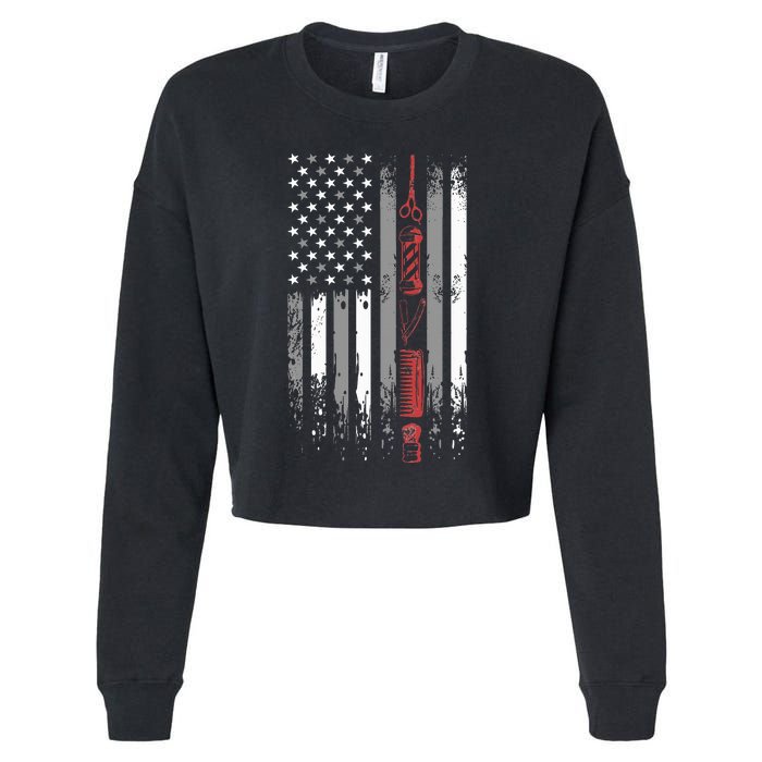 Barber Us Flag Hairdresser Hairstylist Barbershop Barber Cropped Pullover Crew