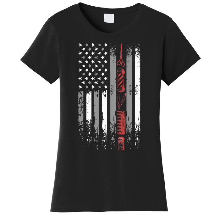 Barber Us Flag Hairdresser Hairstylist Barbershop Barber Women's T-Shirt