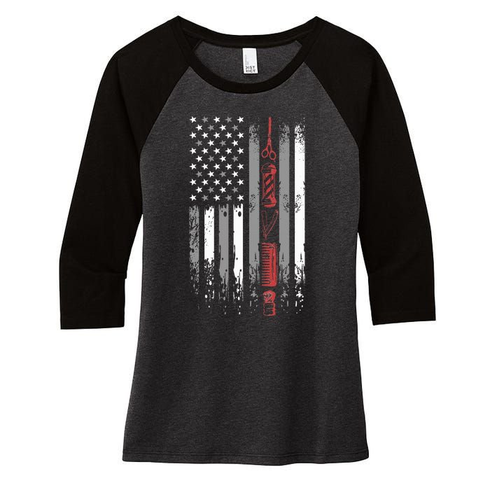 Barber Us Flag Hairdresser Hairstylist Barbershop Barber Women's Tri-Blend 3/4-Sleeve Raglan Shirt