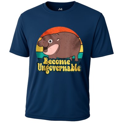 Become Ungovernable Funny Baby Hippo Moo Deng Funny Saying Cooling Performance Crew T-Shirt