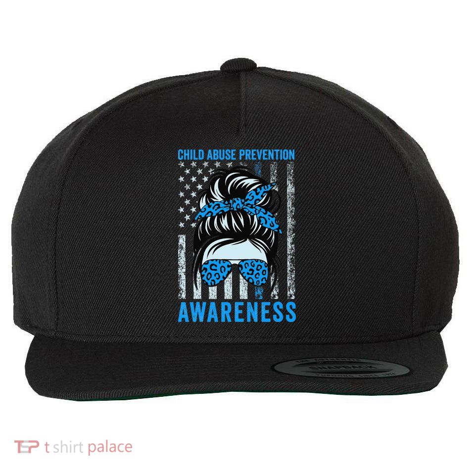 Blue US Flag Messy Bun Child Abuse Awareness Month Coquette Wool Snapback Cap