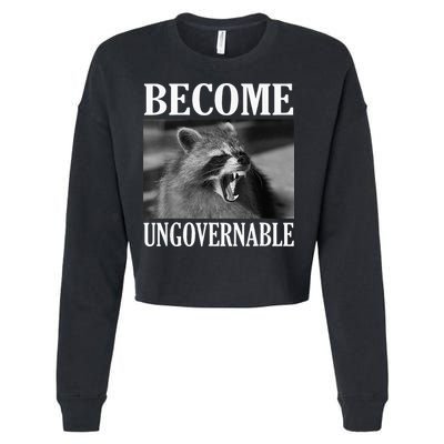 Become Ungovernable Funny Raccoon Face Meme Cropped Pullover Crew