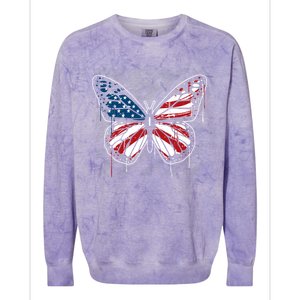 Butterfly Usa Flag Cute 4th Of July Funny American Flag Gift Colorblast Crewneck Sweatshirt