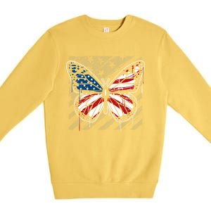 Butterfly Usa Flag Cute 4th Of July Funny American Flag Gift Premium Crewneck Sweatshirt