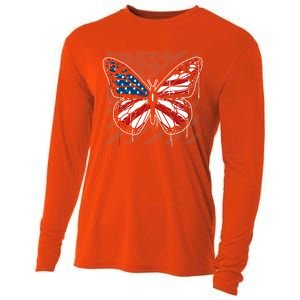 Butterfly Usa Flag Cute 4th Of July Funny American Flag Gift Cooling Performance Long Sleeve Crew