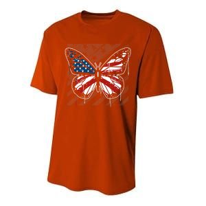 Butterfly Usa Flag Cute 4th Of July Funny American Flag Gift Performance Sprint T-Shirt