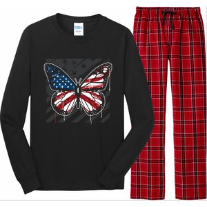 Butterfly Usa Flag Cute 4th Of July Funny American Flag Gift Long Sleeve Pajama Set