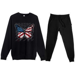 Butterfly Usa Flag Cute 4th Of July Funny American Flag Gift Premium Crewneck Sweatsuit Set