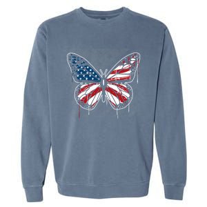 Butterfly Usa Flag Cute 4th Of July Funny American Flag Gift Garment-Dyed Sweatshirt