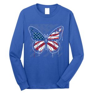 Butterfly Usa Flag Cute 4th Of July Funny American Flag Gift Long Sleeve Shirt