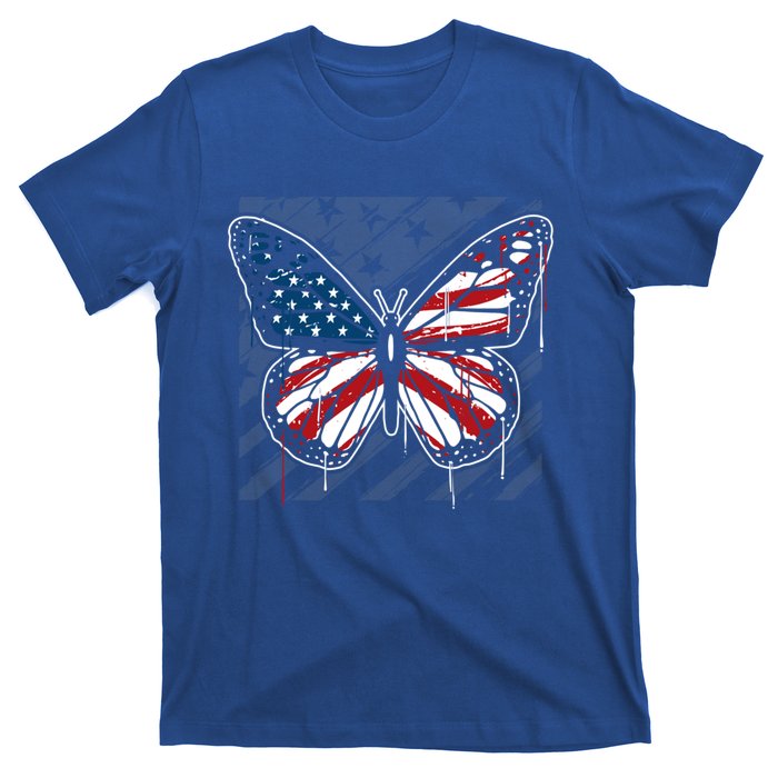 Butterfly Usa Flag Cute 4th Of July Funny American Flag Gift T-Shirt