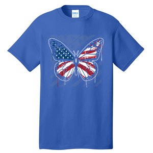 Butterfly Usa Flag Cute 4th Of July Funny American Flag Gift Tall T-Shirt