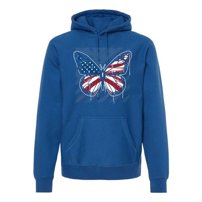 Butterfly Usa Flag Cute 4th Of July Funny American Flag Gift Premium Hoodie