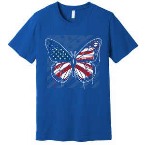 Butterfly Usa Flag Cute 4th Of July Funny American Flag Gift Premium T-Shirt