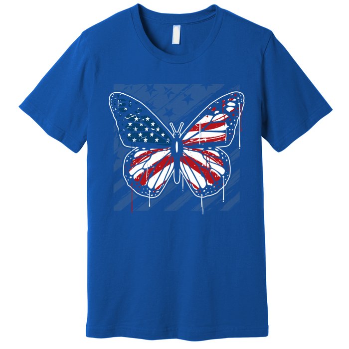 Butterfly Usa Flag Cute 4th Of July Funny American Flag Gift Premium T-Shirt