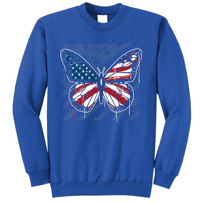 Butterfly Usa Flag Cute 4th Of July Funny American Flag Gift Tall Sweatshirt