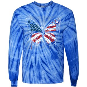 Butterfly Usa Flag Cute 4th Of July Funny American Flag Gift Tie-Dye Long Sleeve Shirt