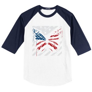 Butterfly Usa Flag Cute 4th Of July Funny American Flag Gift Baseball Sleeve Shirt