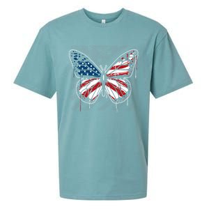 Butterfly Usa Flag Cute 4th Of July Funny American Flag Gift Sueded Cloud Jersey T-Shirt