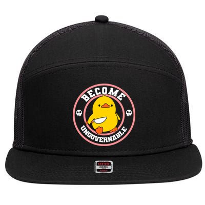 Become Ungovernable Funny Duck Knife Funny Duck Meme Quote  7 Panel Mesh Trucker Snapback Hat