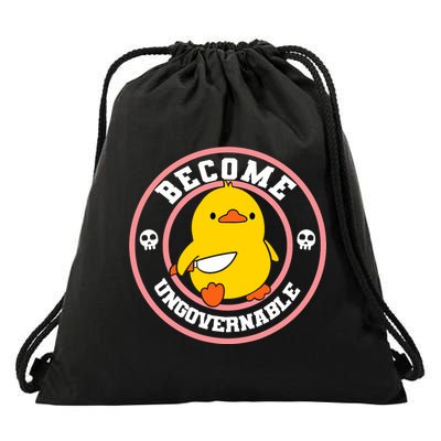 Become Ungovernable Funny Duck Knife Funny Duck Meme Quote  Drawstring Bag