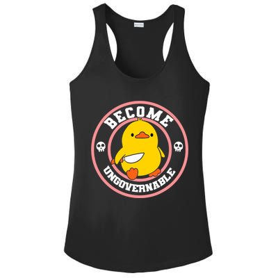 Become Ungovernable Funny Duck Knife Funny Duck Meme Quote  Ladies PosiCharge Competitor Racerback Tank