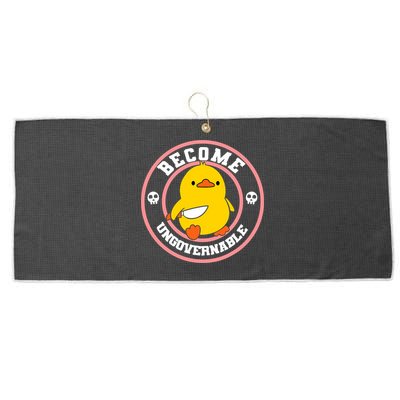 Become Ungovernable Funny Duck Knife Funny Duck Meme Quote  Large Microfiber Waffle Golf Towel