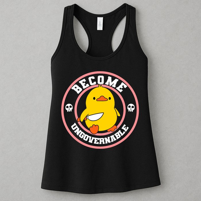 Become Ungovernable Funny Duck Knife Funny Duck Meme Quote  Womens Tank Top