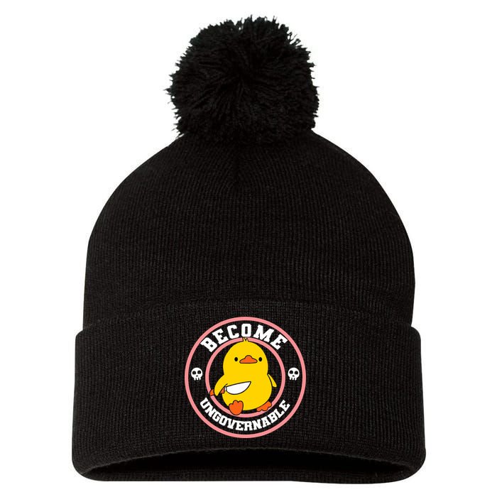 Become Ungovernable Funny Duck Knife Funny Duck Meme Quote  Pom Pom 12in Knit Beanie