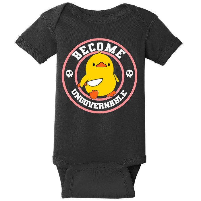 Become Ungovernable Funny Duck Knife Funny Duck Meme Quote  Baby Bodysuit