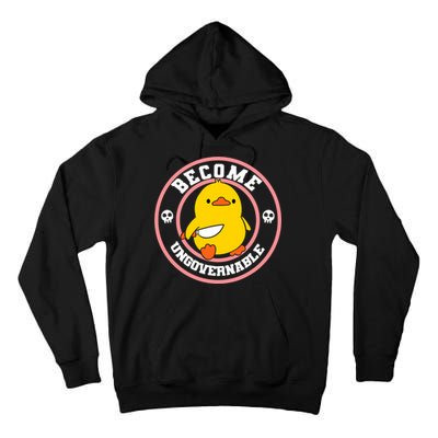 Become Ungovernable Funny Duck Knife Funny Duck Meme Quote  Tall Hoodie