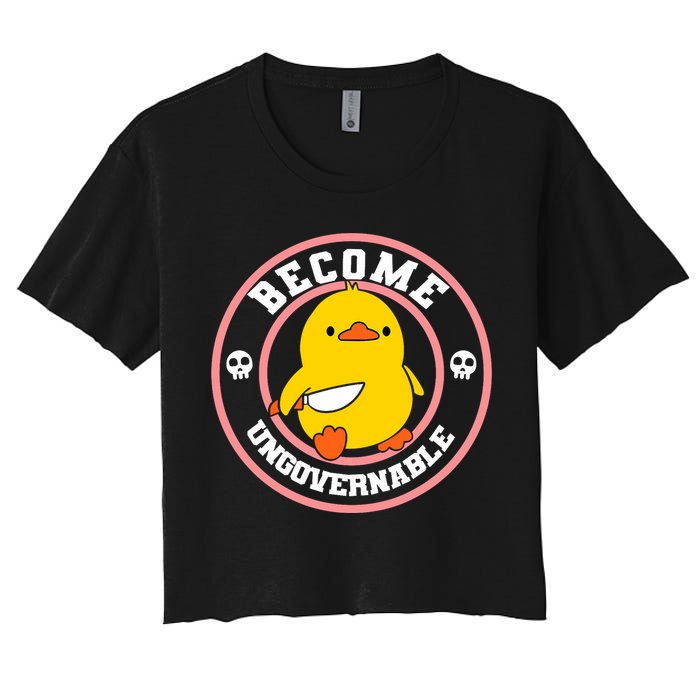 Become Ungovernable Funny Duck Knife Funny Duck Meme Quote  Crop Top