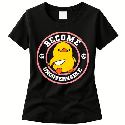 Become Ungovernable Funny Duck Knife Funny Duck Meme Quote  Womens T-Shirt