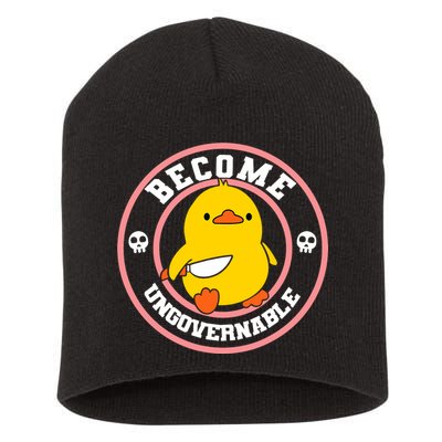 Become Ungovernable Funny Duck Knife Funny Duck Meme Quote  Short Acrylic Beanie