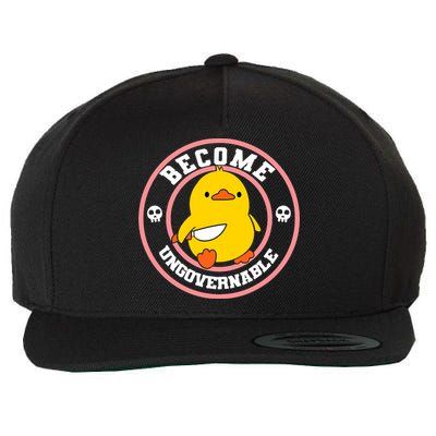 Become Ungovernable Funny Duck Knife Funny Duck Meme Quote  Wool Snapback Cap
